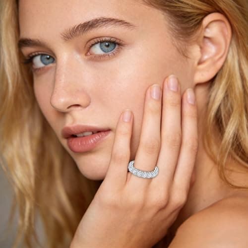 WES 3mm Moissanite Eternity Ring Wedding Band - 925 Sterling Silver D Color VVS1 Clarity Lab Created Total 2.2cttw Round Moissanite Rings for Women Men, Size 7 - Thumbnail 3
