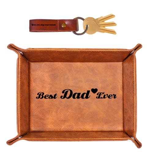 Best Dad Ever Gifts for Dad from Daughter Son Kids,Cool Christmas Birthday Gifts for Dad Who Wants Nothing, Men Valet Tray & Keychain - Image 1