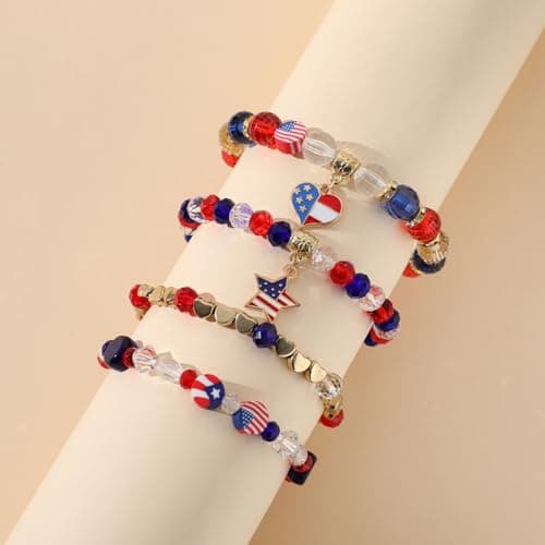 4th of July Bracelets, USA Flag Stars Stripes Stretch Bracelets for Women Teens, Red White and Blue Accessories Jewelry Gift for Patriotic Party - Thumbnail 3