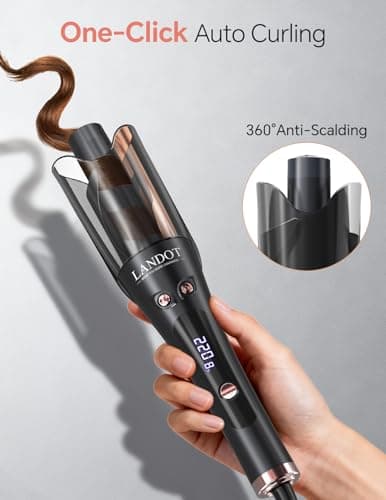 LANDOT Automatic Rotating Curling Iron 1-Inch - Versatile Styling for Salon Waves, Curls & Spirals | 8 Temp Settings & Anti-Scald Design for All Hair Types | Perfect for Daily Use & Beginners - Thumbnail 4
