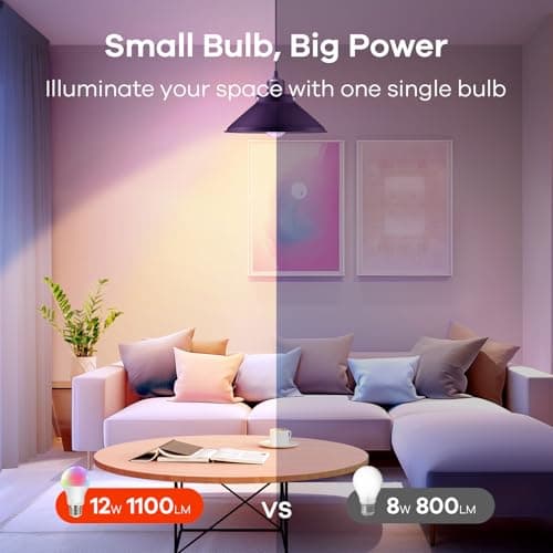 OREiN Matter Smart Light Bulb, 1100 Lumens 75W Equivalent Smart Light Bulbs, Color Changing Light Bulbs Work with Apple Home, Alexa, Google Home, SmartThings, A19 Smart Bulbs 2.4Ghz WiFi, 2Pack - Thumbnail 3