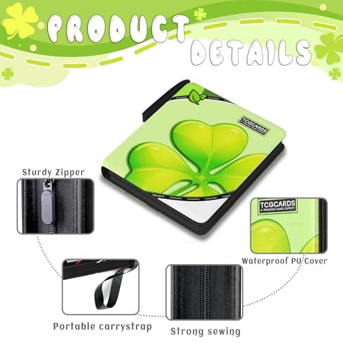 Trading Card Binder 4 Pocket, Card Binder 400 Pockels Card Book Holder Cards with 50 Removable Sleeves, 3-RingZip Design MTG/TCG/Sport Collectible Trading Card Albums Gifls for Boys and Girls (Leaf） - Thumbnail 3