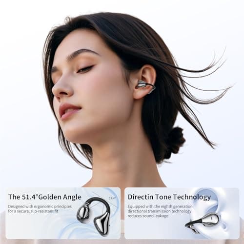TANALAZ Open Ear Earbuds I5, Bluetooth 6.0 Headphones for Gym & Running, IPX5 Sweatproof, 36H Playtime, Secure Clip-On Fit for Work & Sports (4-Gray) - Thumbnail 2