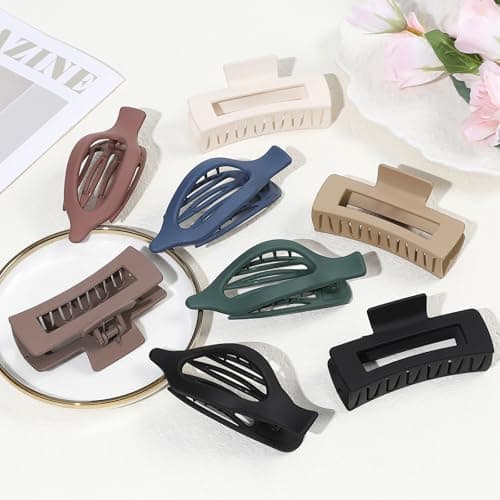 Hair Clips for Women 4.3 Inch Large Hair Claw Clips 8 pcs Square Claw Clips & Flat Hair Clips for Thick or Thin Hair French Concord Hair Barrettes Alligator Hair Accessories for Women (Dark Colorful) - Thumbnail 6