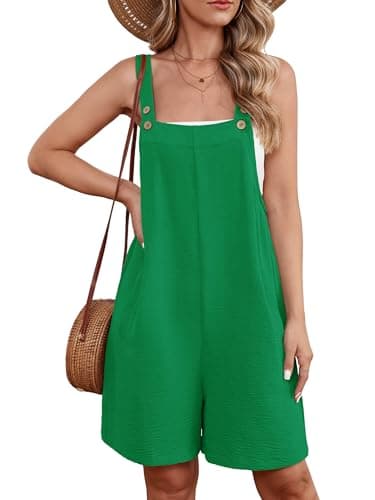 Heymoments Short Overalls Jumpsuits Rompers for Women Green Medium Casual Maternity Summer Comfy Ladies Loose Fit Dressy Wide Leg One Piece Sleeveless Grils Bib Baggy Pants with Pockets - Image 1