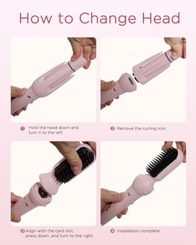 ZZR SEVEN 2 in 1 Automatic Curling Iron with 1.25 Inch Ceramic Barrel, Straightening Comb, Hair Curler Tools, Rotating Curling Iron with 4 Temp, 10S Fast Heating, Dual Voltage (Pink) - Thumbnail 3
