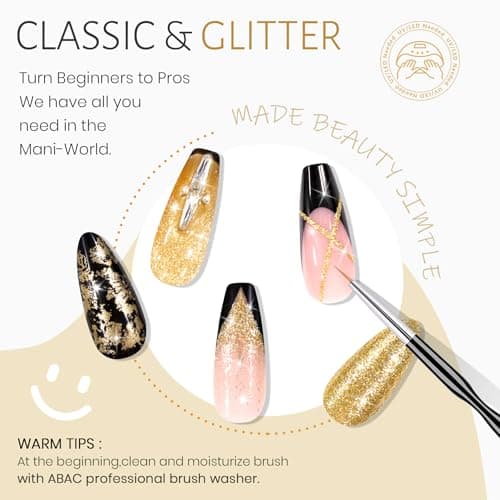 Solid Gel Nail Polish Set,Ombre Pat Painting Gel & Nail Art,6G Full-size 2 Colors Black & Glitter Dark Gold Soak Off UV Gel Polish kit Manicure Salon DIY Design at Home Gift for Woman - Thumbnail 5