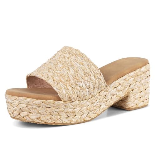 North Oak Espadrilles Slides Sandals Platform Wedges Sandals Women's Open Toe Fashion Apricot Summer Outdoor Beach Sandals Size 6 - Image 1