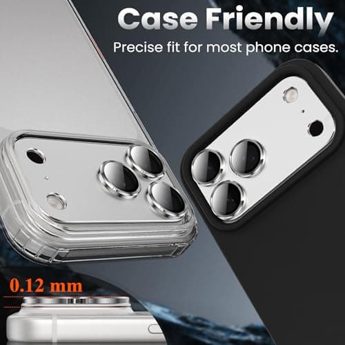 YWXTW Designed for iPhone 17 Pro Max Camera Lens Protector, [1:1 Perfect Fit] Full Coverage Matte Metal Tempered Glass Camera Screen Cover Accessories, Case Friendly (Silver, iPhone 17 Pro Max) - Thumbnail 6