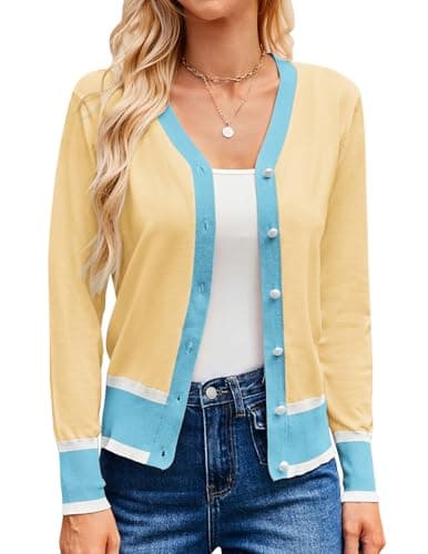 GRACE KARIN Lightweight Cardigans for Women Spring Summer Fashion Clothing Yellow Sweater Shrug Top (Light Yellow,L) - Image 1