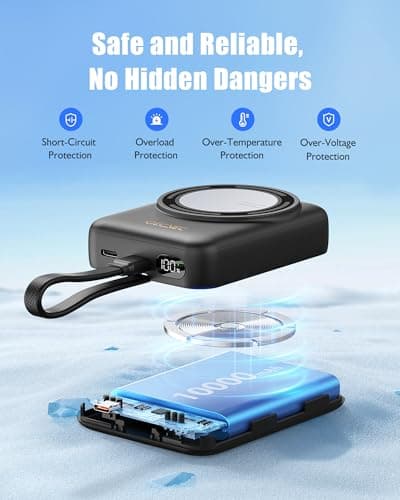 Qecvec Magnetic Portable Charger 10000mAh, Wireless Power Bank, 22.6W Fast Charging Power Bank, Compatible with iPhone Series, Android Devices, Compact and Lightweight for Short Travel-Black - Thumbnail 5