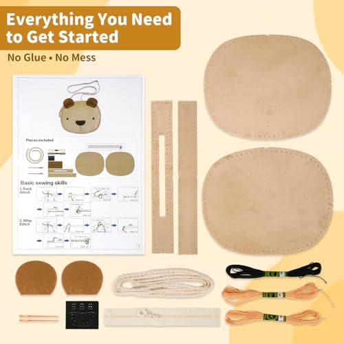 MIJIUWJ Little Bear DIY Sewing Kit for Beginners Kids Arts and Crafts, Plush Crossbody Bag with Zipper, Instructions Learn to Sew & Felt Embroidery, No Mess Starter Stitch Gifts for Girls Age 6-7 8-12 - Thumbnail 2