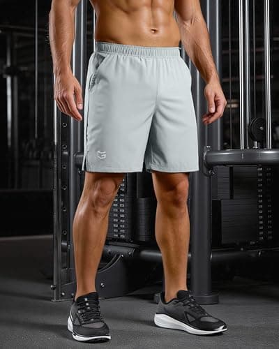 G Gradual Men's Athletic Running Shorts with Pockets Lightweight Quick Dry 5"/ 7"/ 9" Basketball Workout Gym Shorts for Men(Bright Grey,L7_L) - Thumbnail 3