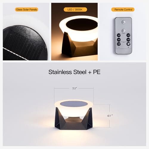 MVBT Solar Lamp, Small Solar Table Lamp, 3000K Outdoor Lanterns for Patio Waterproof, Modern Lantern Outdoor Table Lights, LED Garden Light, Dusk to Dawn Floor Lamps for Outside Deck Yard Decorative - Thumbnail 3
