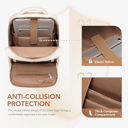 MDODO Laptop Backpack for Women,Travel Backpack with Laptop Compartment,Casual Daypack College Bookbag Computer Work Backpack,Beige - Thumbnail 4