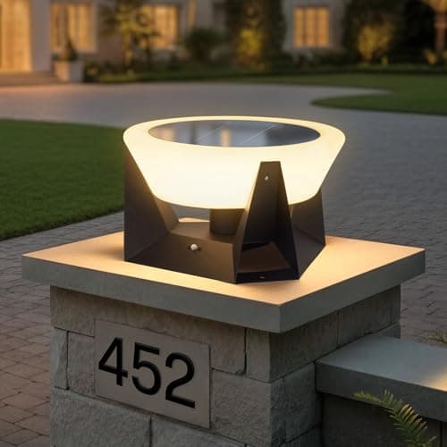 MVBT Solar Post Lights Outdoor, 15" Solar Column Lights Outdoor Large, IP54 Waterproof Modern Pillar Light, 3000K LED Bulb Dusk to Dawn Column Lamp, Round Post Lantern for Patio Deck Yard Garden - Image 1