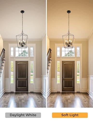 L LOHAS LED Oak White Farmhouse Chandelier, Industrial 4-Light Lantern Light, Dining Room Lighting Fixtures, Adjustable Height Metal Cage, Kitchen Island, Entryway, E12 - Thumbnail 4