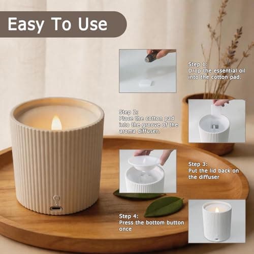 2 in 1 Waterless Essential Oil Diffuser and 3D Wick and Realistic Flame Candle,Flameless Candle Diffuser,USB Power Supply LED Candle Waterless Diffuser 12PCS Cotton Pads(No Rechargeable Battery) - Thumbnail 2