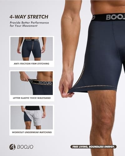 BOOJO 5 Pack Compression Shorts for Men - Athletic Running Black Spandex Quick Dry Underwear for Workout Gym Basketball - Thumbnail 4