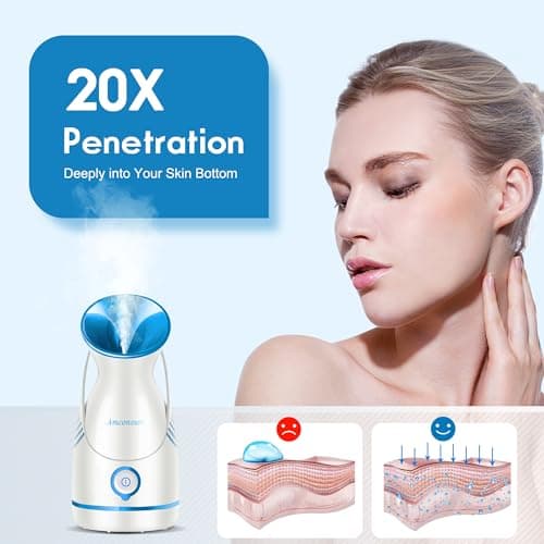 Amconsure Facial Steamer - Nano Ionic Face Steamer Warm Mist Steamer for Home Sauna SPA, Humidifier for Deep Cleaning Unclogs Pores Sinuses(Blue) - Thumbnail 4