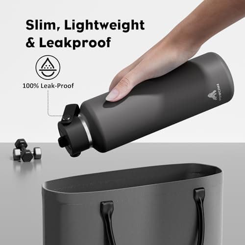 POWCAN 24 oz Slim Insulated Water Bottle: Leakproof, Lightweight, Top Handle, Stainless Steel Water Bottle with Straw for Sport, Gym, Fitness, Office, Home, Commute, Workouts, Boy, Men (Stone Gray) - Thumbnail 4