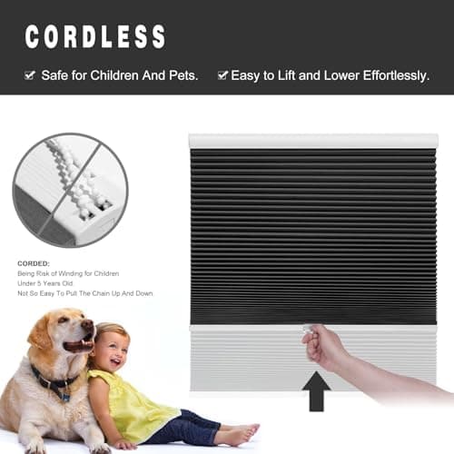 Changshade Cellular Shades Cordless Blinds Blackout for Indoor Windows, Thermal Insulated Heat Blocking Honeycomb Blind Room Darkening Shade 1.5'' Single Cell Pleated Easy Install, 41" Wx72H, Black - Thumbnail 2