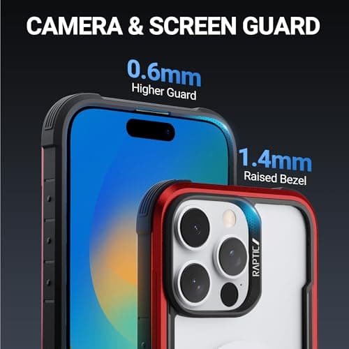 RAPTIC Shield Magnetic for iPhone 16 Pro Max Case, Compatible with MagSafe, [for 2024 Capture Button Shockproof Clear Case], Military Grade 13FT Drop Tested, Durable Aluminum Frame, 6.9 inch, Red - Thumbnail 4