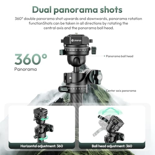 ULANZI JJ05 GlideGo Carbon Fiber Photo Tripod, Dual 360° Pan Head, 72.4 inch Max Height, 11 lb Load, UKA Quick Release, Professional Portable Lightweight Travel Tripod with Bag - Thumbnail 3