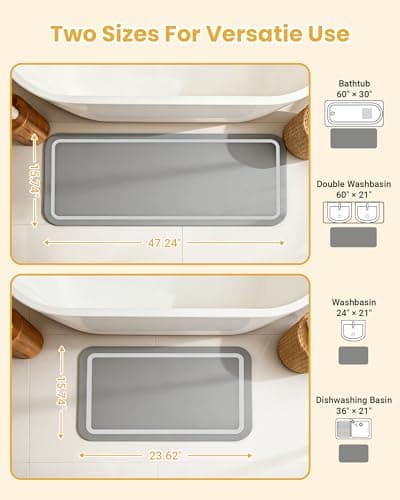 Soft Diatomaceous Earth Bath Mat, Quick Dry Bathroom Mats 2 Piece, Gray Super Absorbent Bath Mat Set, Washable Non Slip Bathroom Rugs, Stone Bath Mats Alternative, 15.74" x 23.62" Plus 15.74" x 47.2" - Thumbnail 6
