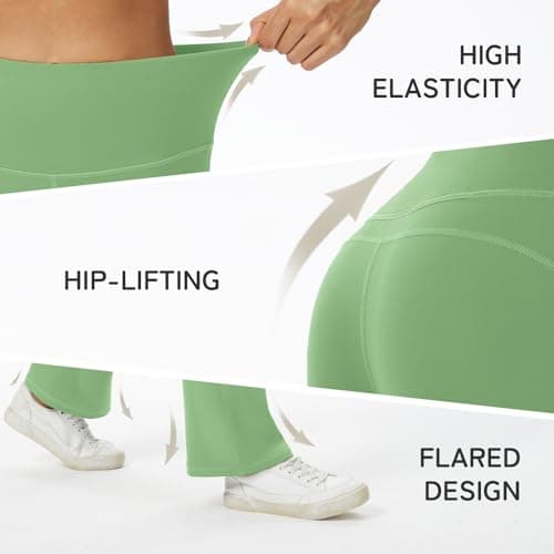 AMLEER Women's Buttery Soft High Waisted Yoga Leggings - Flare Bootcut Tummy Control Pants, Workout Leggings for Yoga Gym Light Green - Thumbnail 5