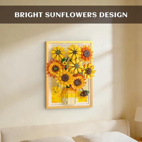 Cogibrix Sunflowers Wall Art for Living Room & Bedroom, Botanicals Building Sets, Flowers Building Blocks for Adults Women, Sunflower Decor Paintings,Wall Decorations for Home Office, Ideal Gifts - Thumbnail 2