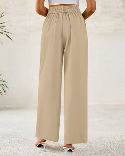 BTFBM Women Wide Leg Dress Pants 2026 High Waisted Button Pleated Business Casual Trousers Office Work Palazzo Pants(Light Khaki, XX-Large) - Thumbnail 3