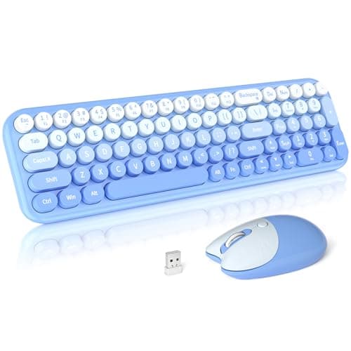 Dilter Wireless Keyboard and Mouse Combo, Portable Retro Keyboard with Compact Size, 2 in 1 USB Connected Mouse for Windows 7/8/10, Laptop, Desktop, PC, Computer (Blue) - Image 1