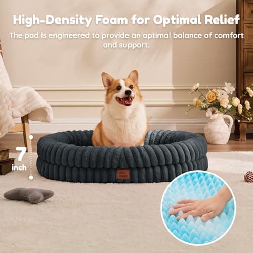 ChiXnuggle Orthopedic Dog Bed for Large Dogs, Waterproof Faux Rabbit Fur Dog Couch with Egg Crate Foam Support and Washable Removable Cover, Bolster Pet Sofa with Non-Slip Bottom, 35x28x7, Dark Grey - Thumbnail 5