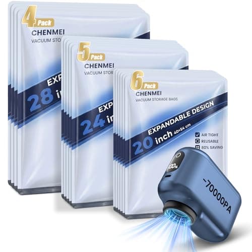 Vacuum Storage Bags for Travel with -70KPA Rechargeable Pump, 15 Pack Vacuum Seal Bags for Clothing, Space Saver Compression Bags for Luggage & Suitcase, Save 90% Space - Image 1