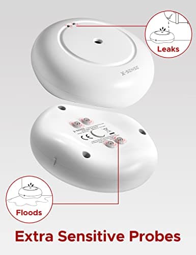 X-Sense Wi-Fi Water Leak Detector, Smart Water Sensor Alarm, Water Detector Alarm with 1700 ft Transmission Range for Kitchens, Basements, Bathrooms, 3 Water Detectors & 1 Base Station, Model SWS54 - Thumbnail 2