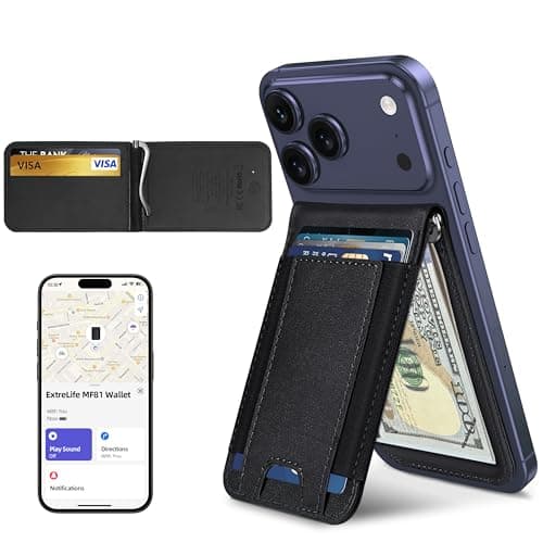 ExtreLife for Magsafe Wallet with Money Clip, Works with Apple Find My, Strongest Magnetic Wallet for iPhone 17/16/15/14/13/12 Series, 8-Card Holder, Adjustable Stand, Black - Image 1