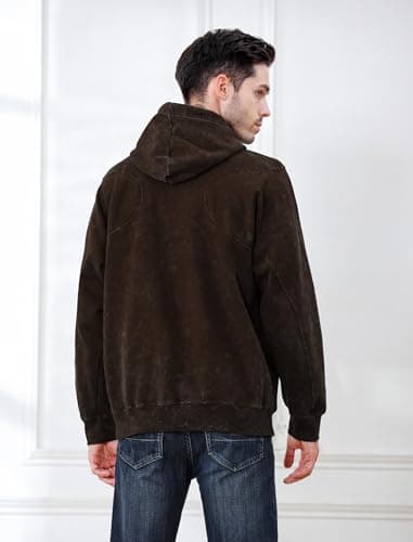 INVICTUSY Men's Oversized Hoodie Pullover Acid Wash Plush Cotton Hooded Fleece Sweatshirt Streetwear Unisex Casual Hoodies C Brown - Thumbnail 3
