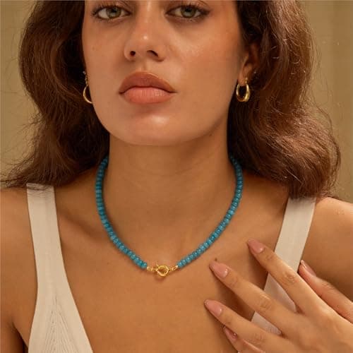 chorfla Beaded Gemstone Necklaces for Women, Bohemian Colored Choker Natural Stone Bead Decoration Summer Beach Handmade Jewelry Necklace - Thumbnail 4