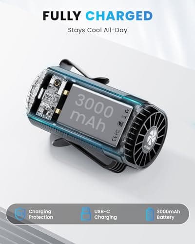 TEJINO Portable Fan, Personal Rechargeable Mini Waist Fan, 3000 mAh Battery Operated, Max 24H Working Time, 4 Speeds Clip Belt fan for Outdoor, Indoor, Jobsite, Traveling, Gifts for Men - Black - Thumbnail 3