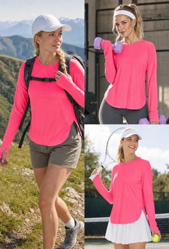 Alaroo Womens Workout Tops for Women UV Protection Shirts Fitness Clothing Hiking Gym Running Athletic Top Hot Pink S - Thumbnail 6