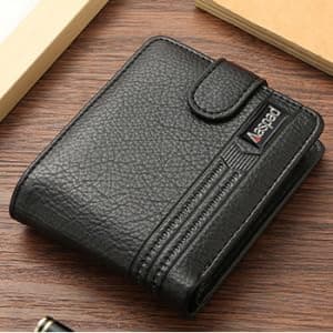 Aaspad Leather Wallet for Men's Gift Bifold Style Fasten with Belt Buckle Button Closure Bank Credit Card Slots Coin/Airtag pockets and 2 transparent Photos and ID Windows(Black) - Thumbnail 3