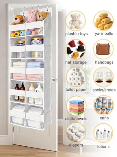 KIKJOK Over the Door Organizer, Hanging Yarn Storage, Nylon Behind Door Organizer, 5 Tiers - Clear Window Yarn Holder for Crochet, Knitting Needles, Closet, Pantry, Bedroom, Nursery, White - Thumbnail 5