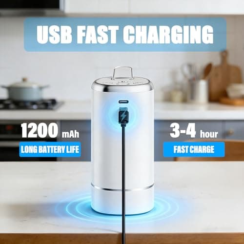 Water Dispenser Pump for 5 Gallon Water Bottles, USB Type-C Rechargeable with 1200mAh Battery, Foldable Spout, One-Touch Control (40s/80s), Powerful Suction for Home, Office, Camping - White - Thumbnail 5