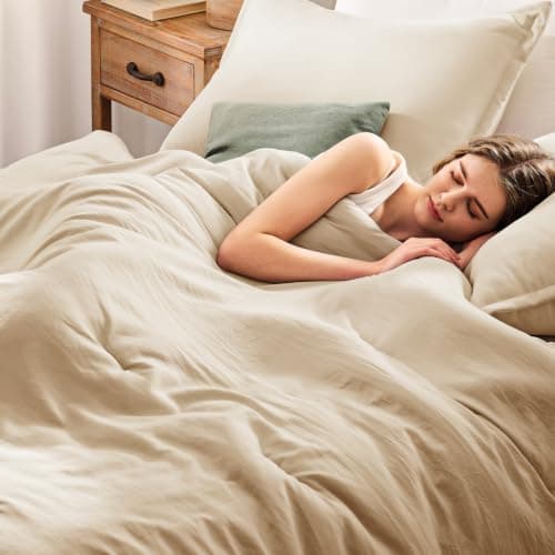 Quataly Queen Comforter Set Linen,3PCS Soft Lightweight Breathable Bedding Comforter for All Season, Queen Size(90''×90'' Comforter & 2 Pillowcases) - Thumbnail 3