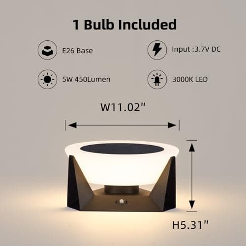 PAKEDANDUN 11" Solar Post Lights, IP54 Waterproof Solar Pillar Lights Outdoor, Dusk to Dawn Outdoor Lamp Post Light, Stainless Steel Column Lighting for Posts Outside Deck Patio Garden E26 Bulb - Thumbnail 5