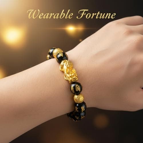 JZJZTXT Black Obsidian Pi Xiu Guardian Bracelet - Spiritual Intention Practice Set for Men Women - 12MM Tiger Eye Hematite Beaded Guardian with Daily Wish Pouch & Focus Sticker - Thumbnail 3