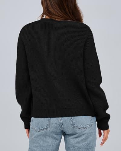 BTFBM Bow Cropped Cardigan Sweaters for Women 2026 Fall Winter Open Front Sweater Long Sleeve Button Fashion Spring Clothes(Black, Medium) - Thumbnail 4