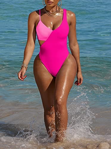 Pink Queen Sexy One Piece Bathing Suit Women Cheeky High Waisted Tummy Control Swimsuit Monokini Rose Pink S - Thumbnail 6