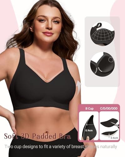 As Fairy Supportive Wireless Bras for Women Full Coverage Plus Size Bra No Underwire Seamless Comfort Bralette(Black 38B) - Thumbnail 3